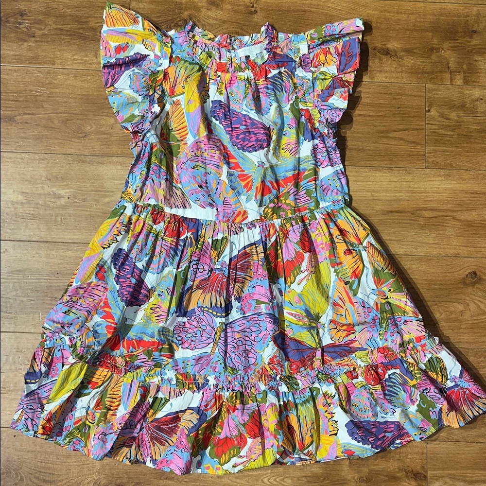 Caroline Constas Butterfly Dress Papillon Print Flutter Sleeve Mini Size Medium